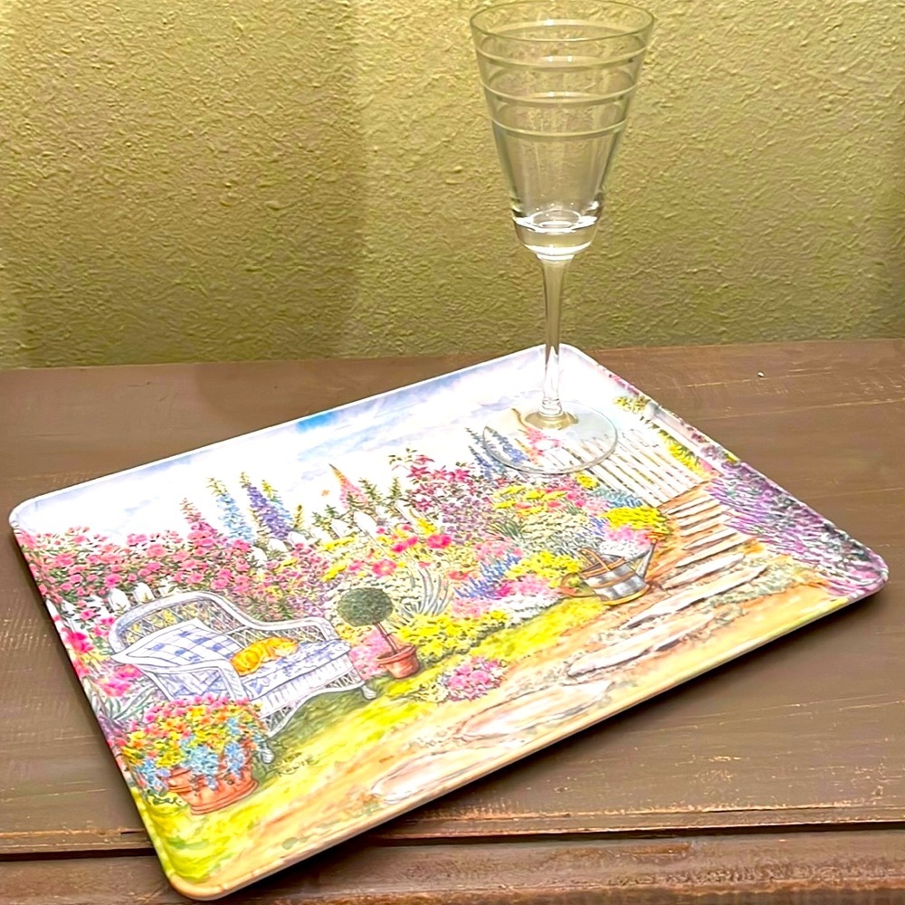 Country garden flowers print melamine tray, vintage tea tray made in Ita…